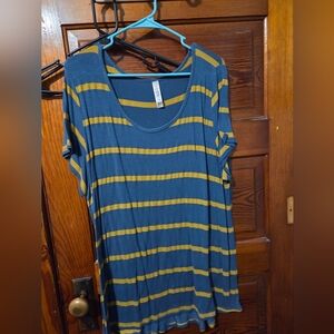 LuLaRoe Blue and Yellow Striped Short Sleeve Top